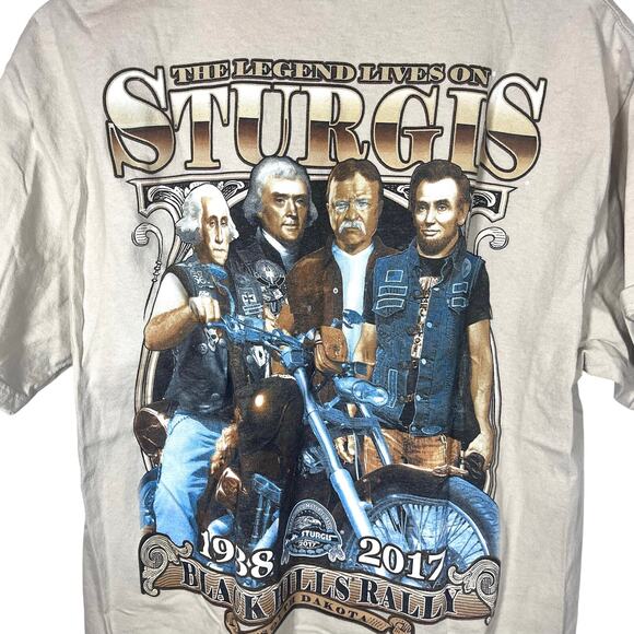 Sturgis Black Hills Motorcycle Rally 2017 Beige Mens T Shirt Size Large - Picture 5 of 8